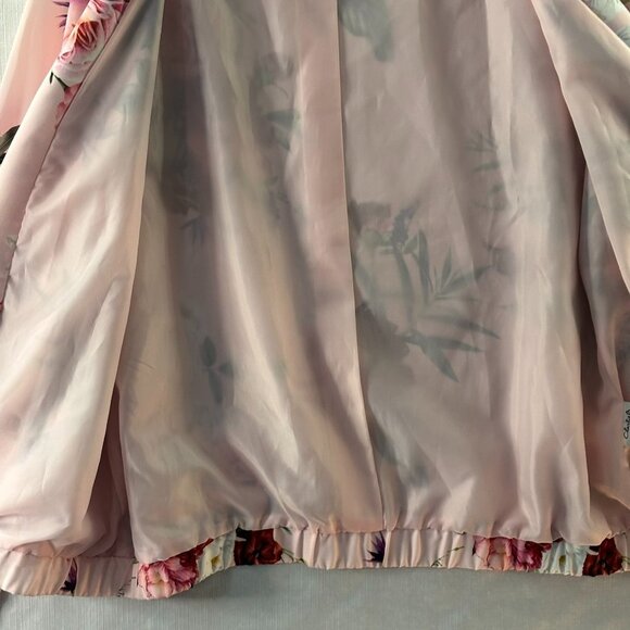 Charlie B Floral Bomber Jacket Pink With Zipper Front & Elastic Hem Lightweight - Picture 11 of 16